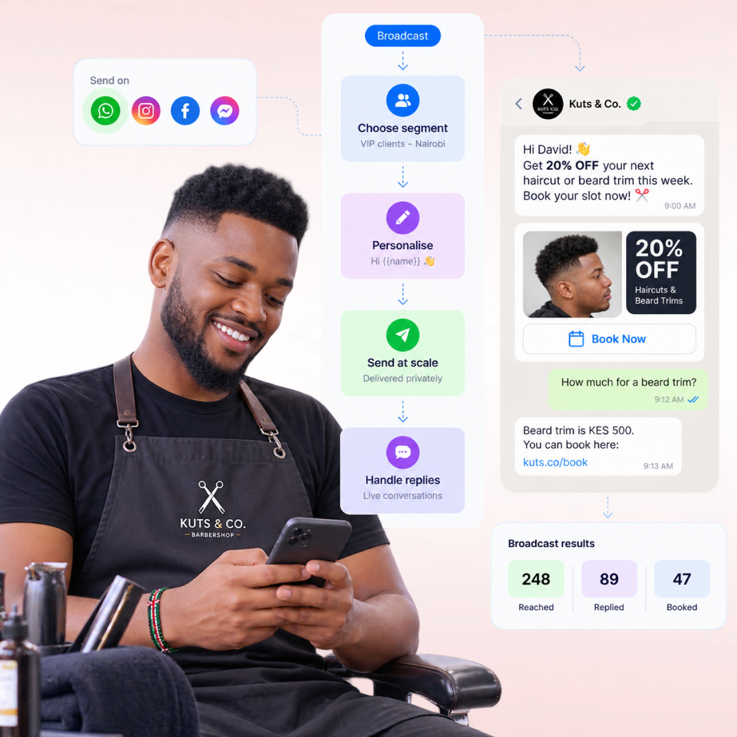 Nautix broadcast capabilities: targeting, personalisation, scale, two-way replies