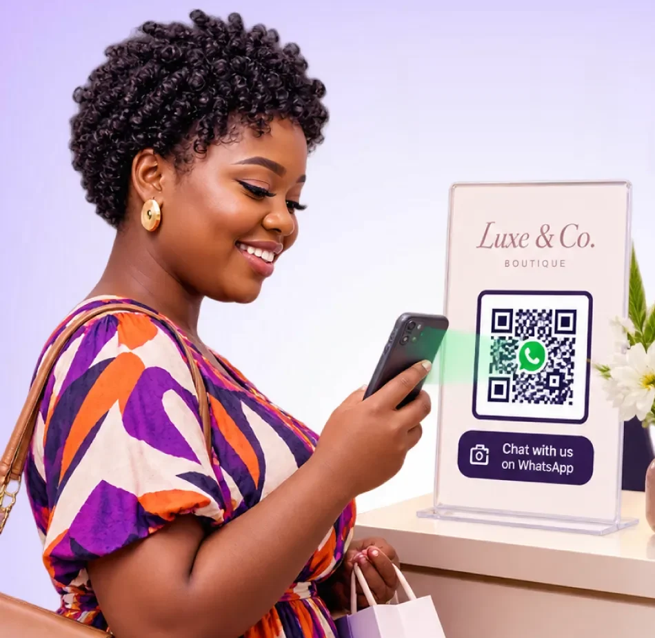 Customer scanning the QR at the counter with her phone