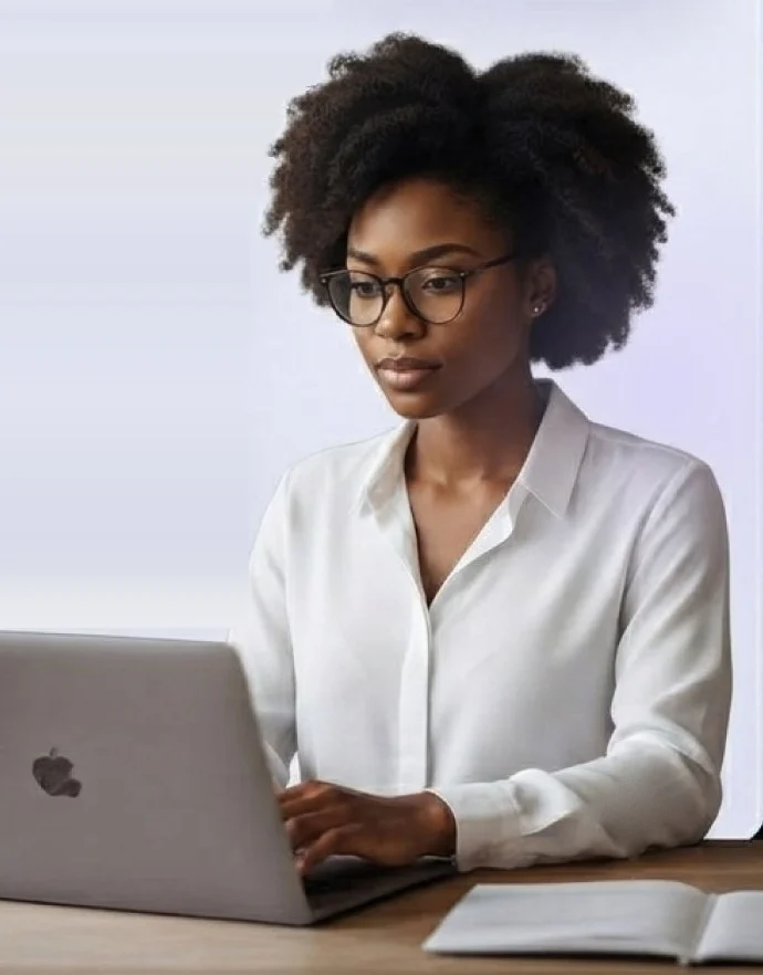 Sales manager with glasses reviewing the team forecast on her laptop