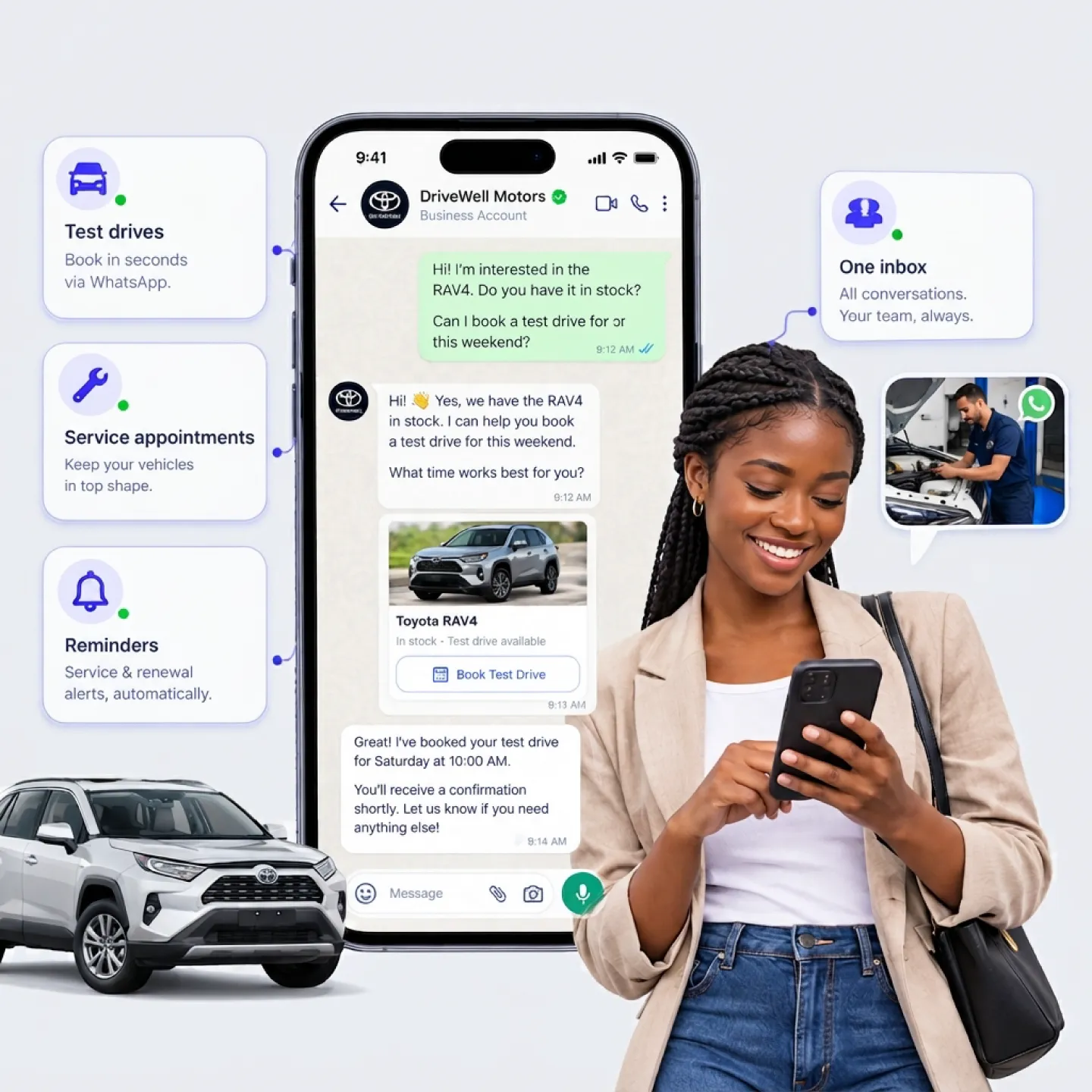 Nautix booking a test drive from a WhatsApp enquiry