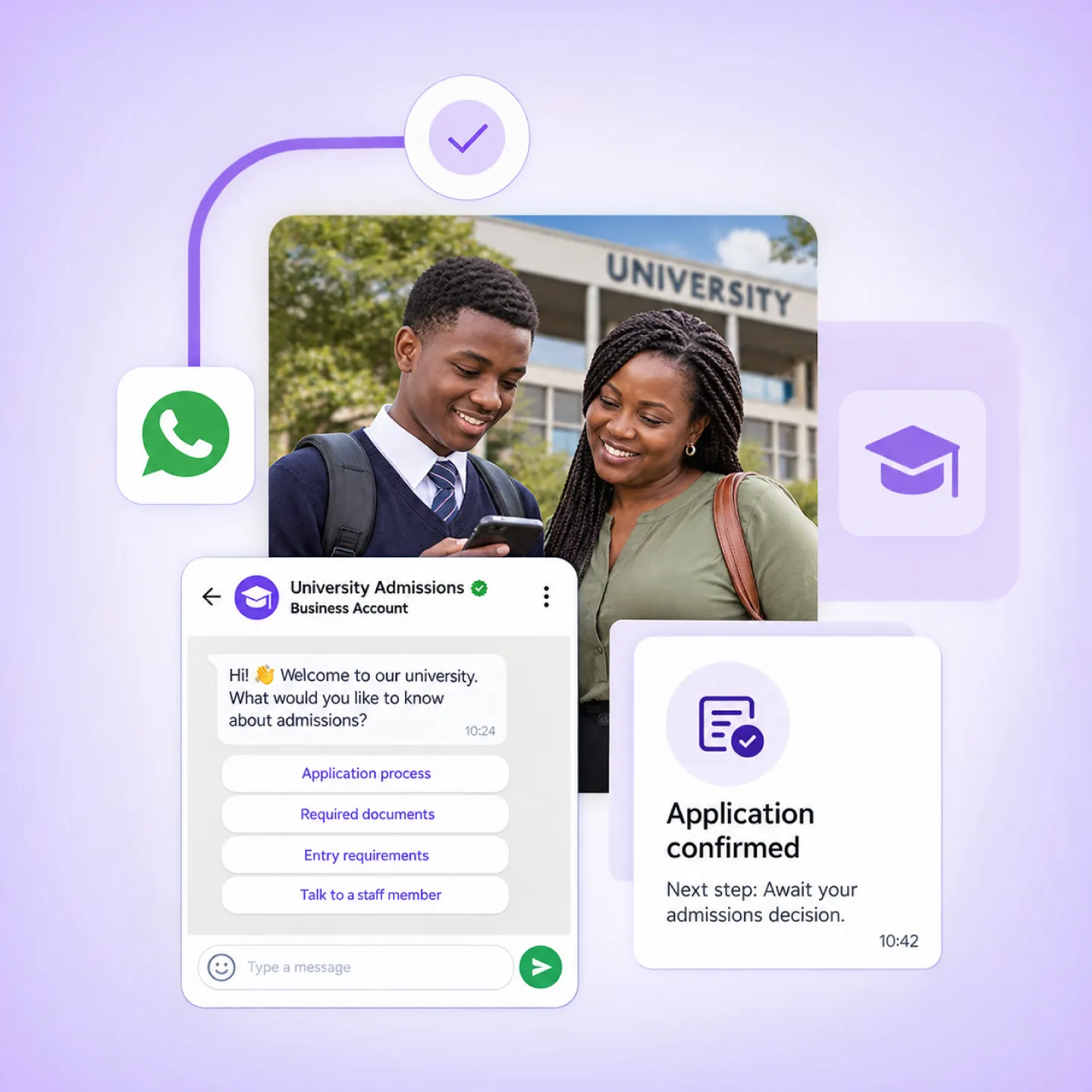 Nautix guiding an admissions enquiry through WhatsApp