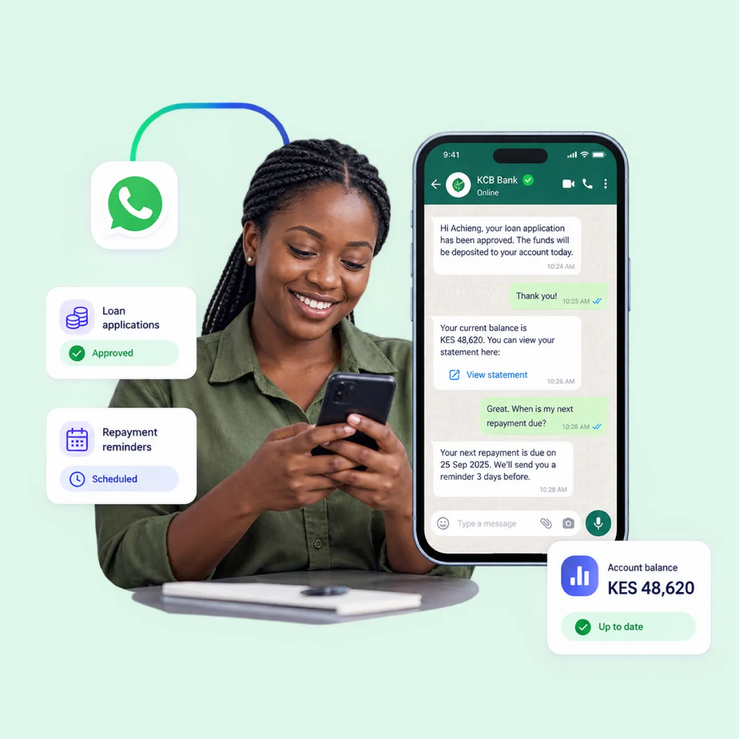 Nautix handling a loan repayment reminder on WhatsApp