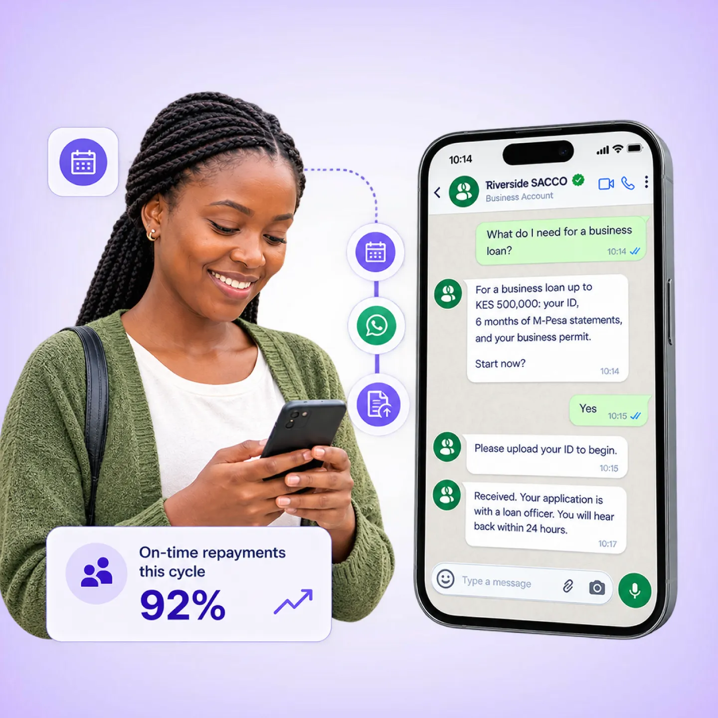 Nautix sending repayment reminders and payment confirmations on WhatsApp
