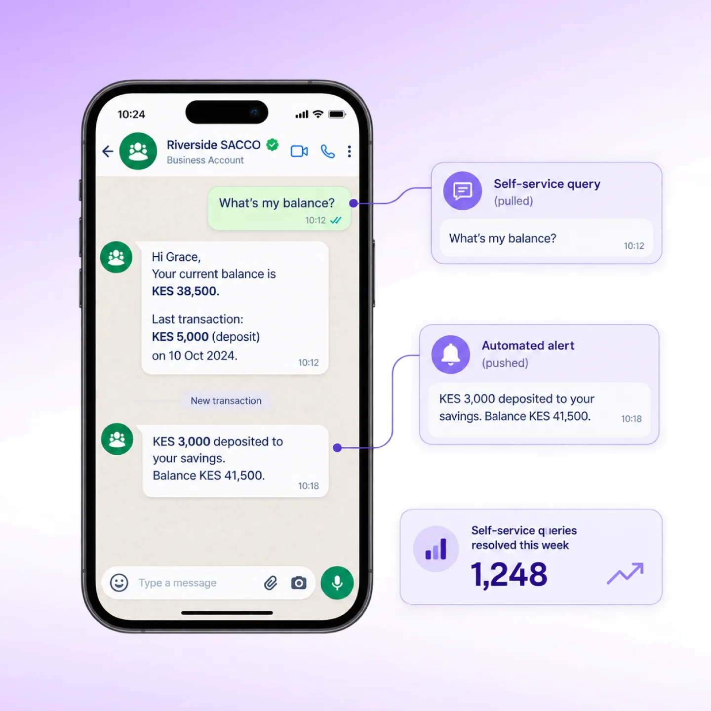 Nautix answering balance and statement requests and sending payment alerts