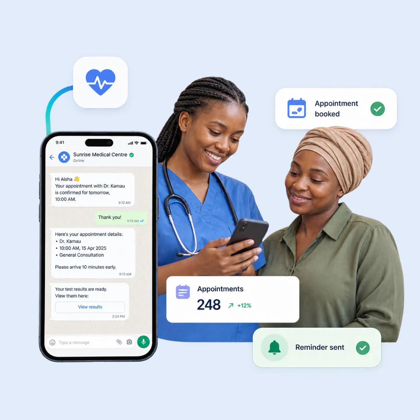 Nautix booking a patient appointment on WhatsApp