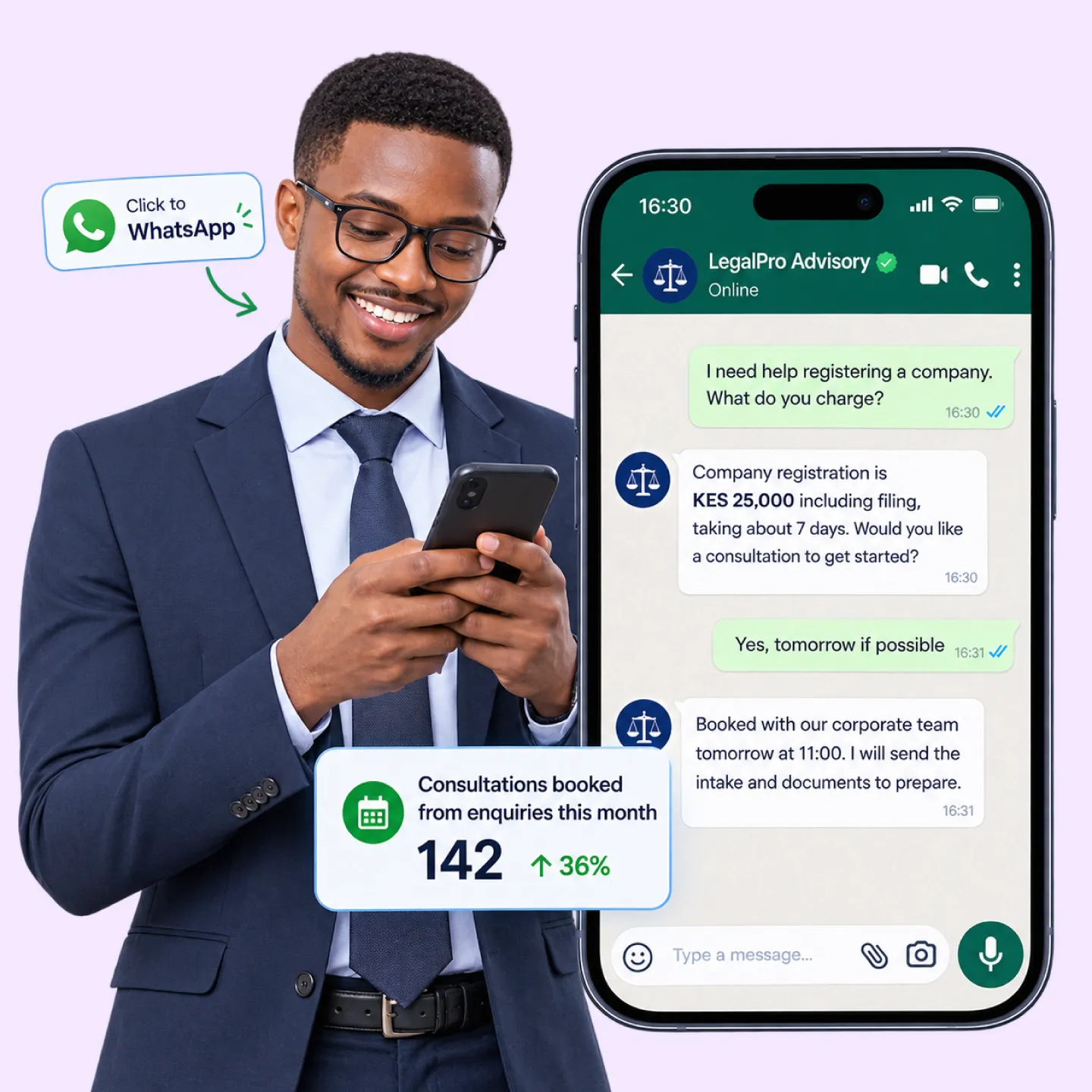 Nautix answering a client enquiry and booking a consultation