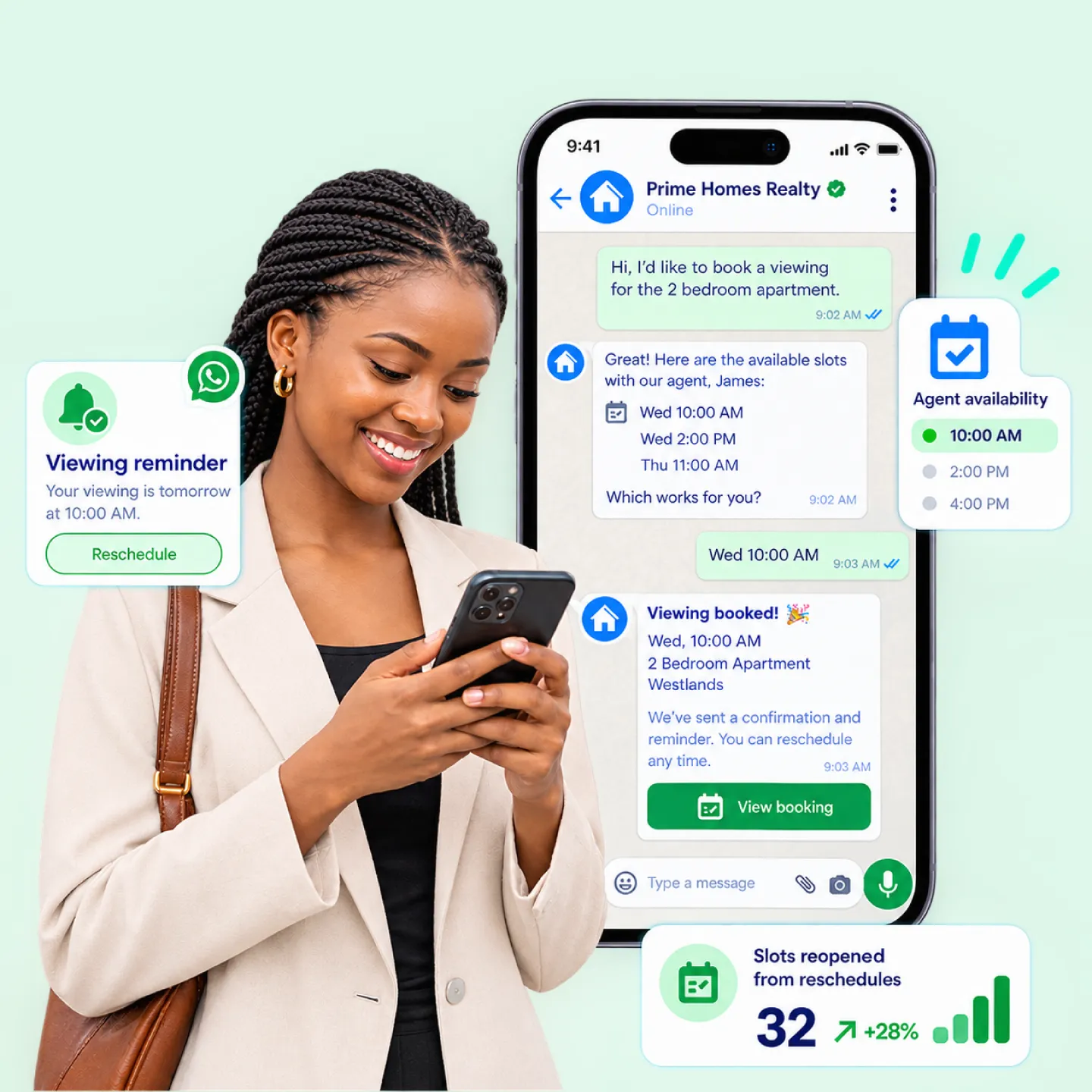 Nautix booking a property viewing and sending reminders
